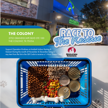 Race to the Rescue pet supply donation event at Andretti Indoor Karting & Games